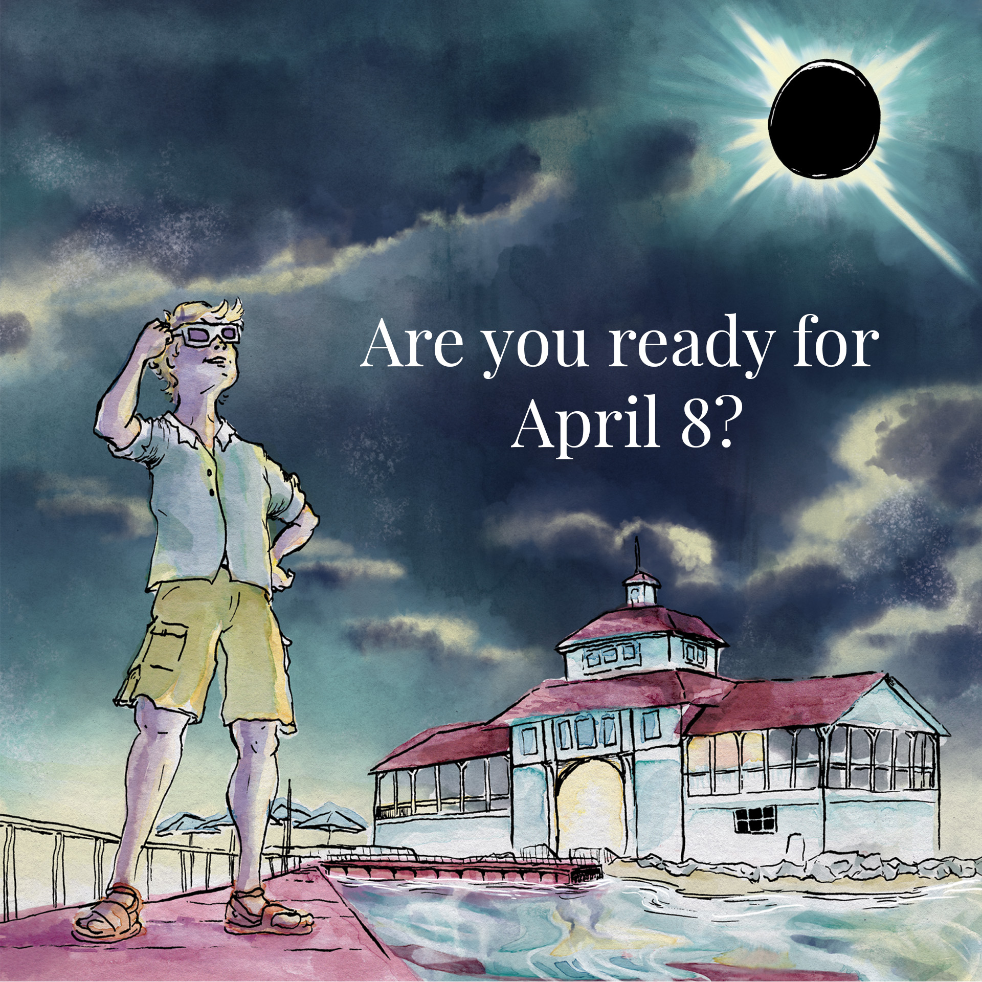 An illustration of a man looking at the solar eclipse. An illustration of a man looking at the solar eclipse.